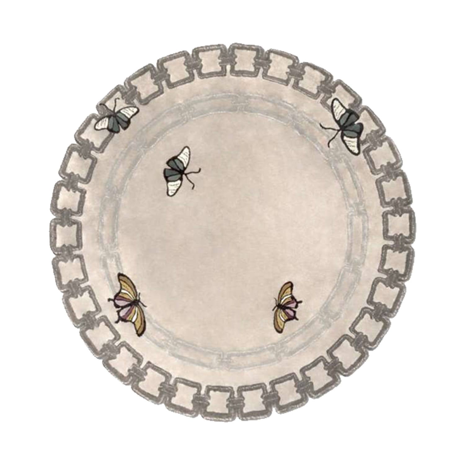 Hand-Tufted Ivory Round Wool Rug with Butterfly Motifs – Luxury Artistic Carpet by Room Rituals | Living Room & Bedroom Floor Rug