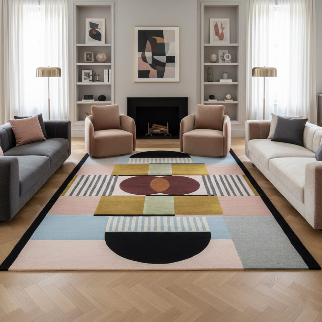 Hand-Tufted Multicolor Geometric Wool Rug – Luxury Modern Designer Carpet by Room Rituals | Living Room & Bedroom Floor Rug