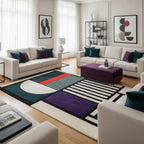 Hand-Tufted Modern Geometric Wool Rug in Teal, Ivory & Red – Luxury Designer Carpet by Room Rituals | Living Room & Bedroom Rug