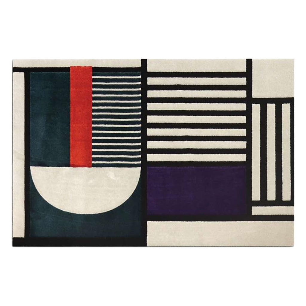 Hand-Tufted Modern Geometric Wool Rug in Teal, Ivory & Red – Luxury Designer Carpet by Room Rituals | Living Room & Bedroom Rug