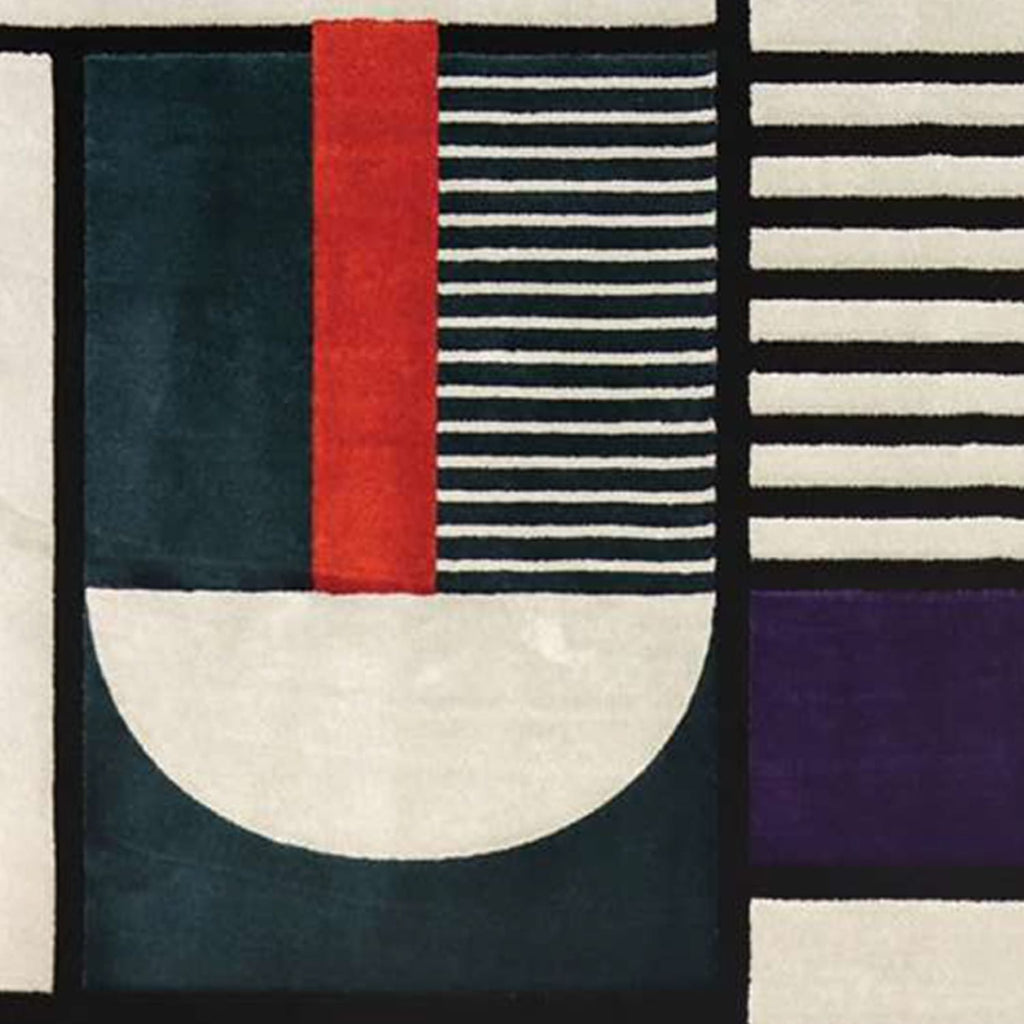 Hand-Tufted Modern Geometric Wool Rug in Teal, Ivory & Red – Luxury Designer Carpet by Room Rituals | Living Room & Bedroom Rug