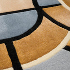 Hand-Tufted Art Deco Oval Wool Rug in Blue & Caramel – Luxury Modern Designer Carpet by Room Rituals | Living Room & Bedroom Floor Rug
