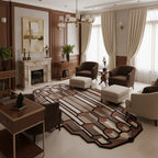 Hand-Tufted Architectural Art Deco Wool Rug in Beige & Camel – Luxury Designer Statement Carpet by Room Rituals | Living Room & Hallway Rug