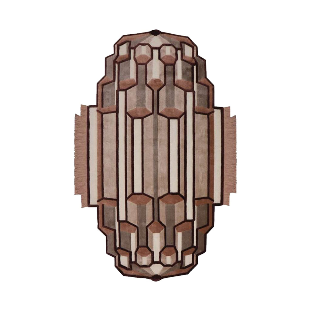 Hand-Tufted Architectural Art Deco Wool Rug in Beige & Camel – Luxury Designer Statement Carpet by Room Rituals | Living Room & Hallway Rug