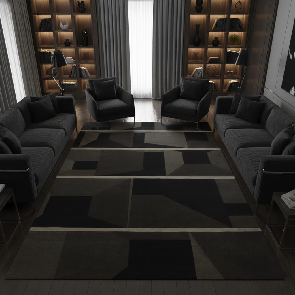 Hand-Tufted Charcoal & Grey Geometric Wool Rug – Luxury Modern Minimal Designer Carpet by Room Rituals | Living Room & Office Rug