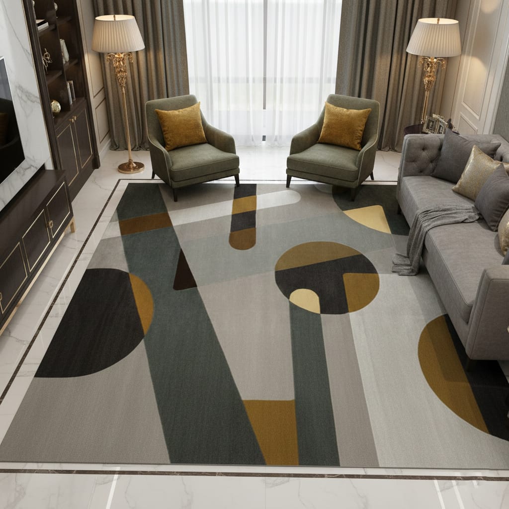 Hand-Tufted Abstract Olive & Mustard Wool Rug – Luxury Modern Designer Carpet by Room Rituals | Living Room & Bedroom Floor Rug