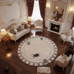 Hand-Tufted Beige Round Wool Rug with Artistic Beetle Motifs – Luxury Designer Statement Carpet by Room Rituals | Living Room & Lounge Rug