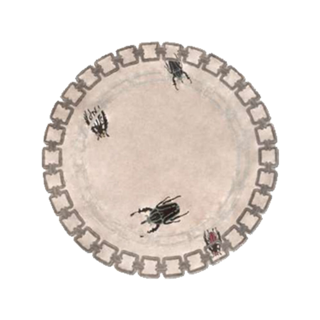 Hand-Tufted Beige Round Wool Rug with Artistic Beetle Motifs – Luxury Designer Statement Carpet by Room Rituals | Living Room & Lounge Rug
