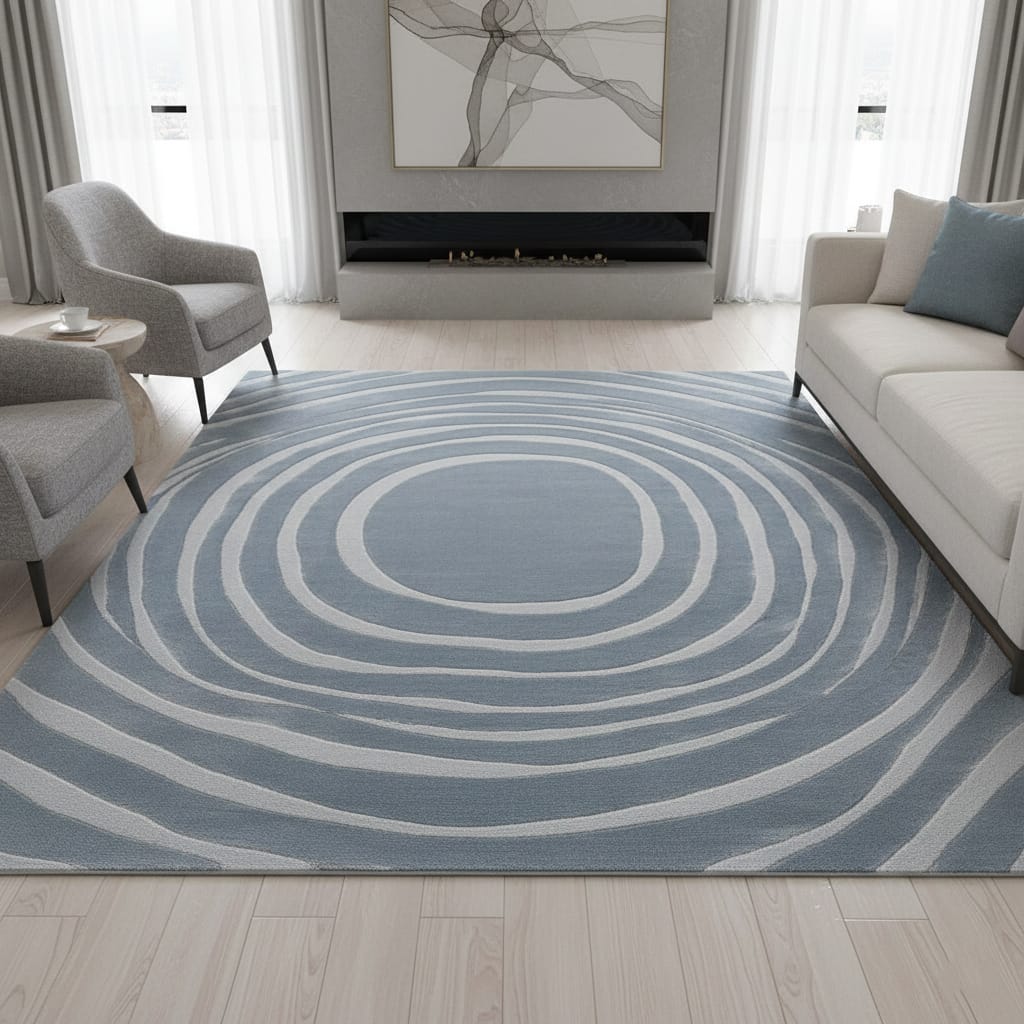 Hand-Tufted Dusty Blue Wave Pattern Wool Rug – Luxury Modern Minimal Carpet by Room Rituals | Living Room & Bedroom Rug