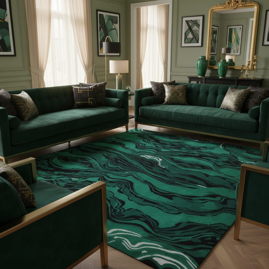 Hand-Tufted Malachite Green Abstract Wool Rug – Luxury Artistic Statement Carpet by Room Rituals | Living Room & Lounge Rug
