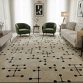 Hand-Tufted Mid-Century Modern Beige Wool Rug with Black Dot Pattern – Luxury Designer Carpet by Room Rituals | Living Room & Study Rug