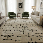 Hand-Tufted Mid-Century Modern Beige Wool Rug with Black Dot Pattern – Luxury Designer Carpet by Room Rituals | Living Room & Study Rug