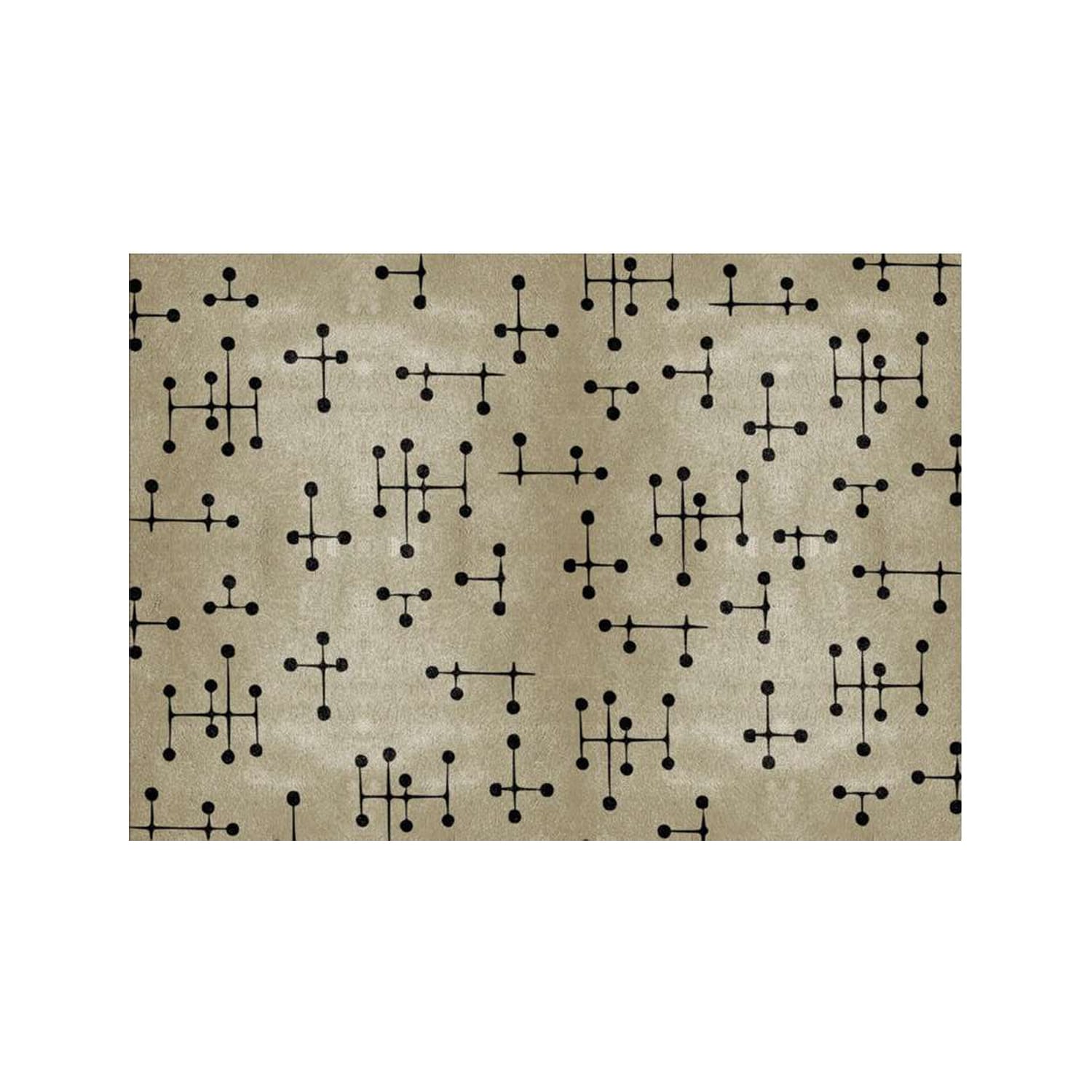 Hand-Tufted Mid-Century Modern Beige Wool Rug with Black Dot Pattern – Luxury Designer Carpet by Room Rituals | Living Room & Study Rug