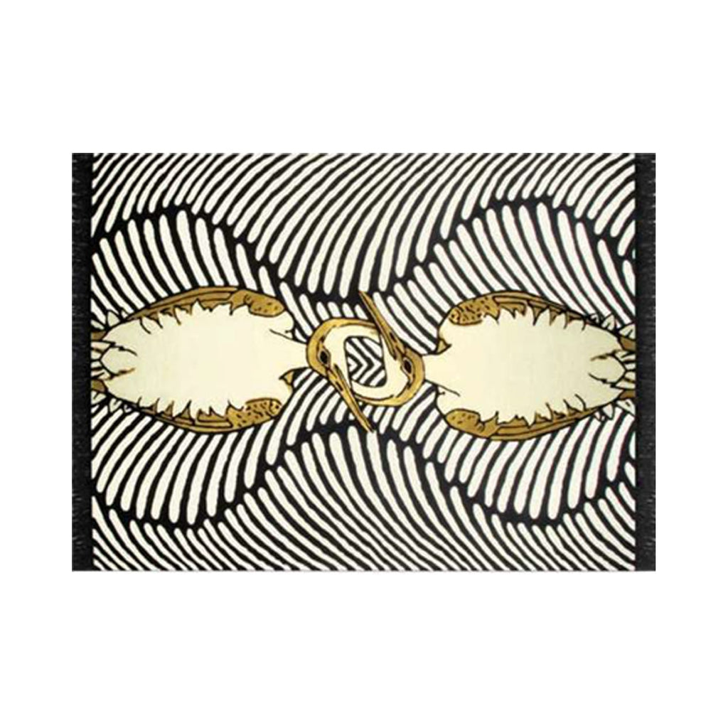 Hand-Tufted Black & Ivory Wave Pattern Wool Rug with Gold Ornamental Motif – Luxury Artistic Statement Carpet by Room Rituals | Living Room & Lounge Rug