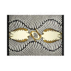 Hand-Tufted Black & Ivory Wave Pattern Wool Rug with Gold Ornamental Motif – Luxury Artistic Statement Carpet by Room Rituals | Living Room & Lounge Rug