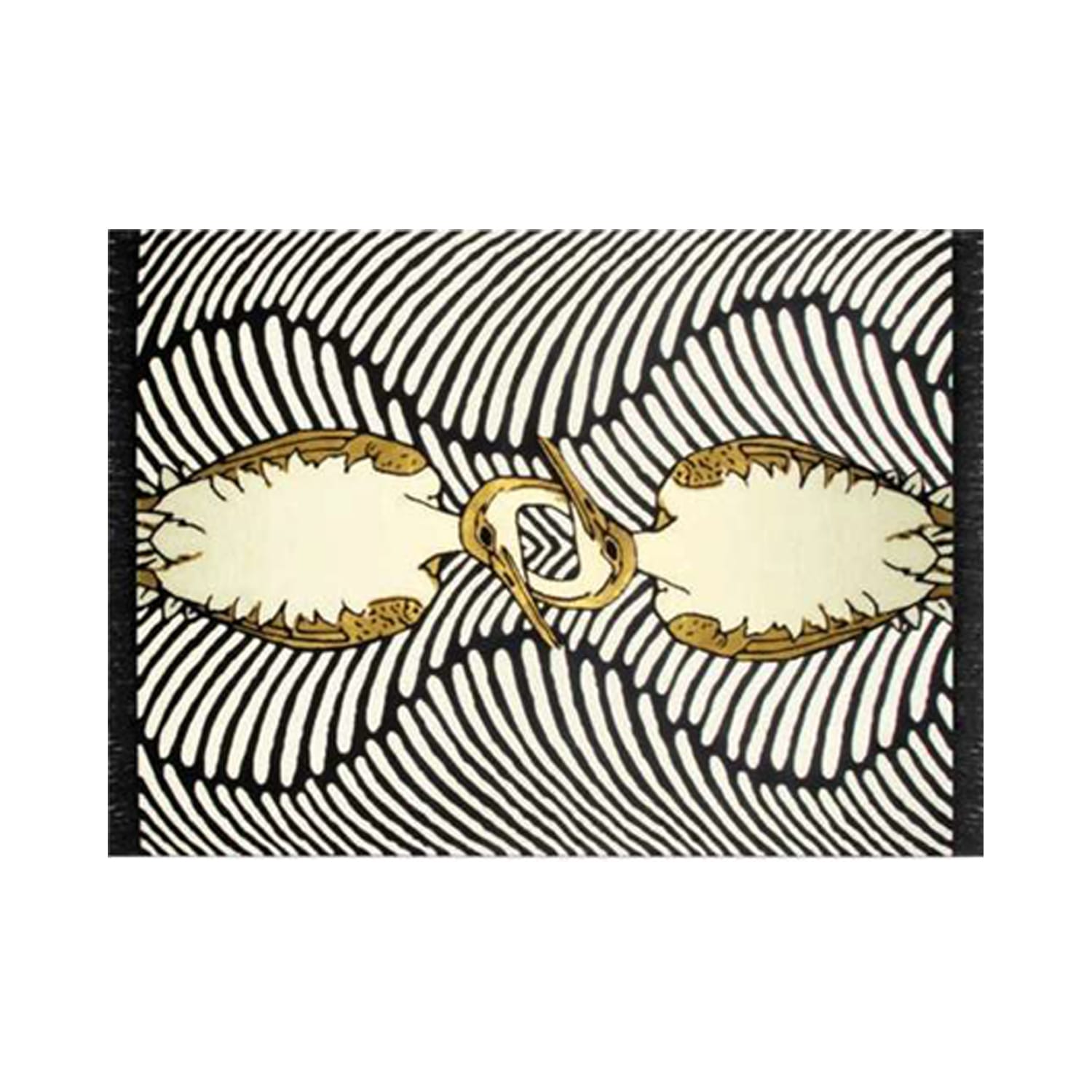 Hand-Tufted Black & Ivory Wave Pattern Wool Rug with Gold Ornamental Motif – Luxury Artistic Statement Carpet by Room Rituals | Living Room & Lounge Rug