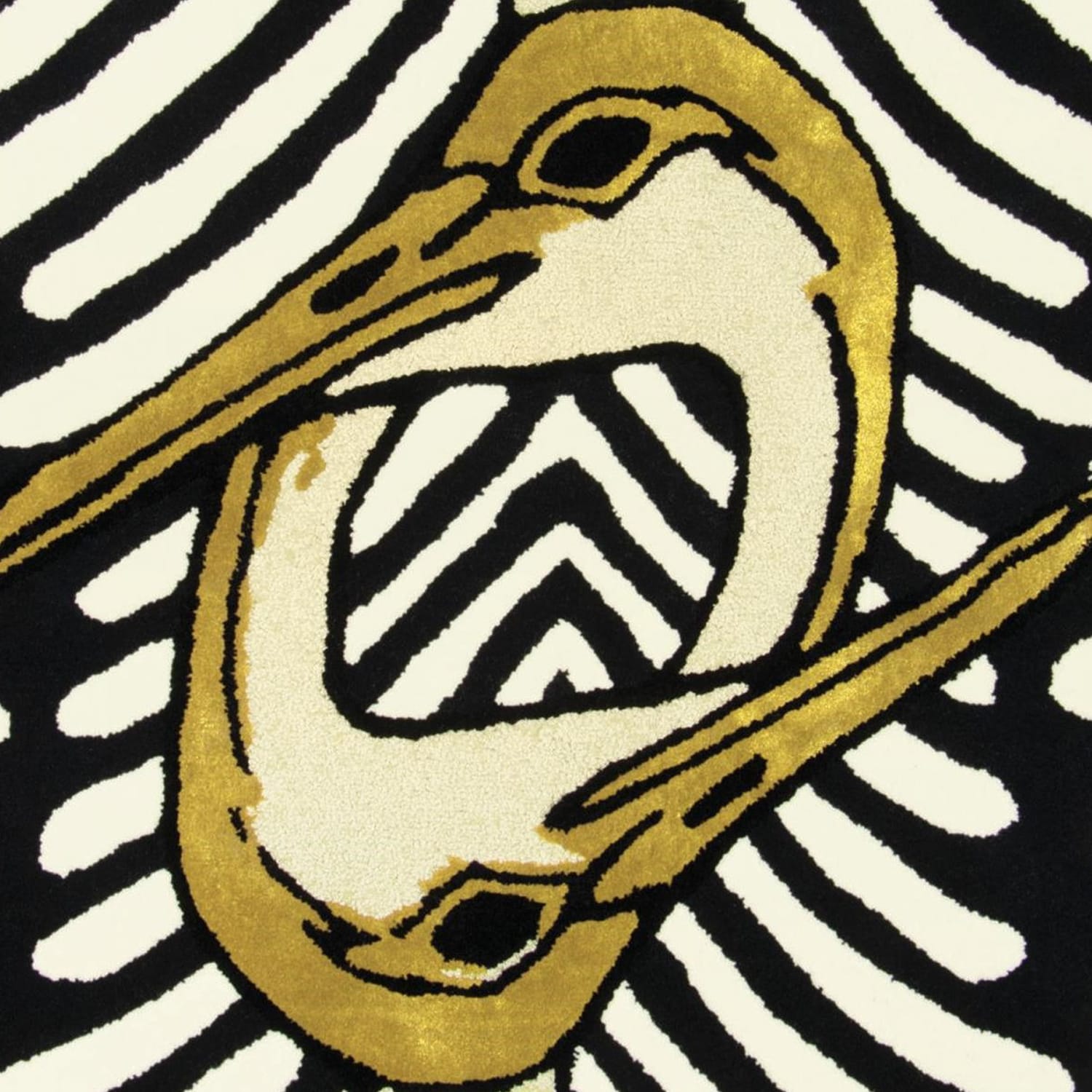 Hand-Tufted Black & Ivory Wave Pattern Wool Rug with Gold Ornamental Motif – Luxury Artistic Statement Carpet by Room Rituals | Living Room & Lounge Rug