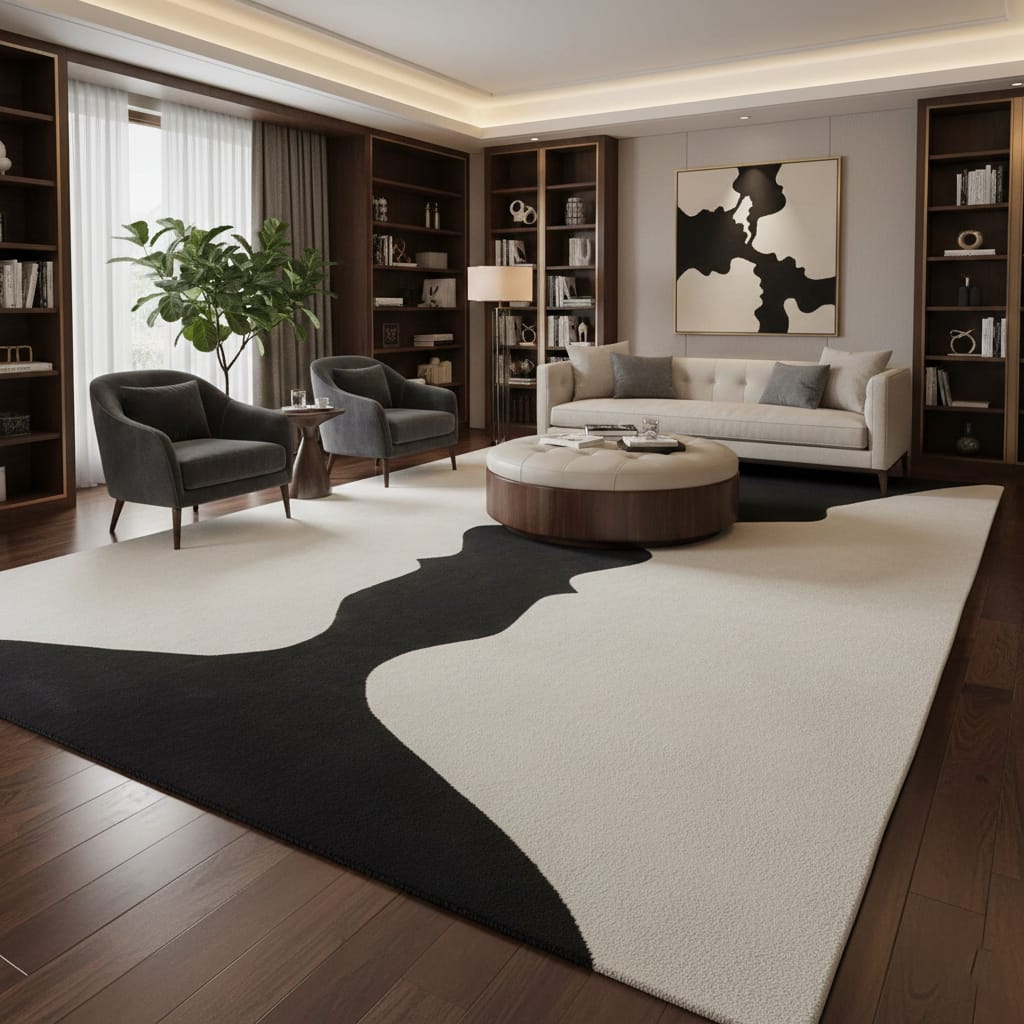 Hand-Tufted Black & Ivory Silhouette Wool Rug – Modern Art Statement Carpet by Room Rituals | Living Room, Wall Hanging & Studio Rug