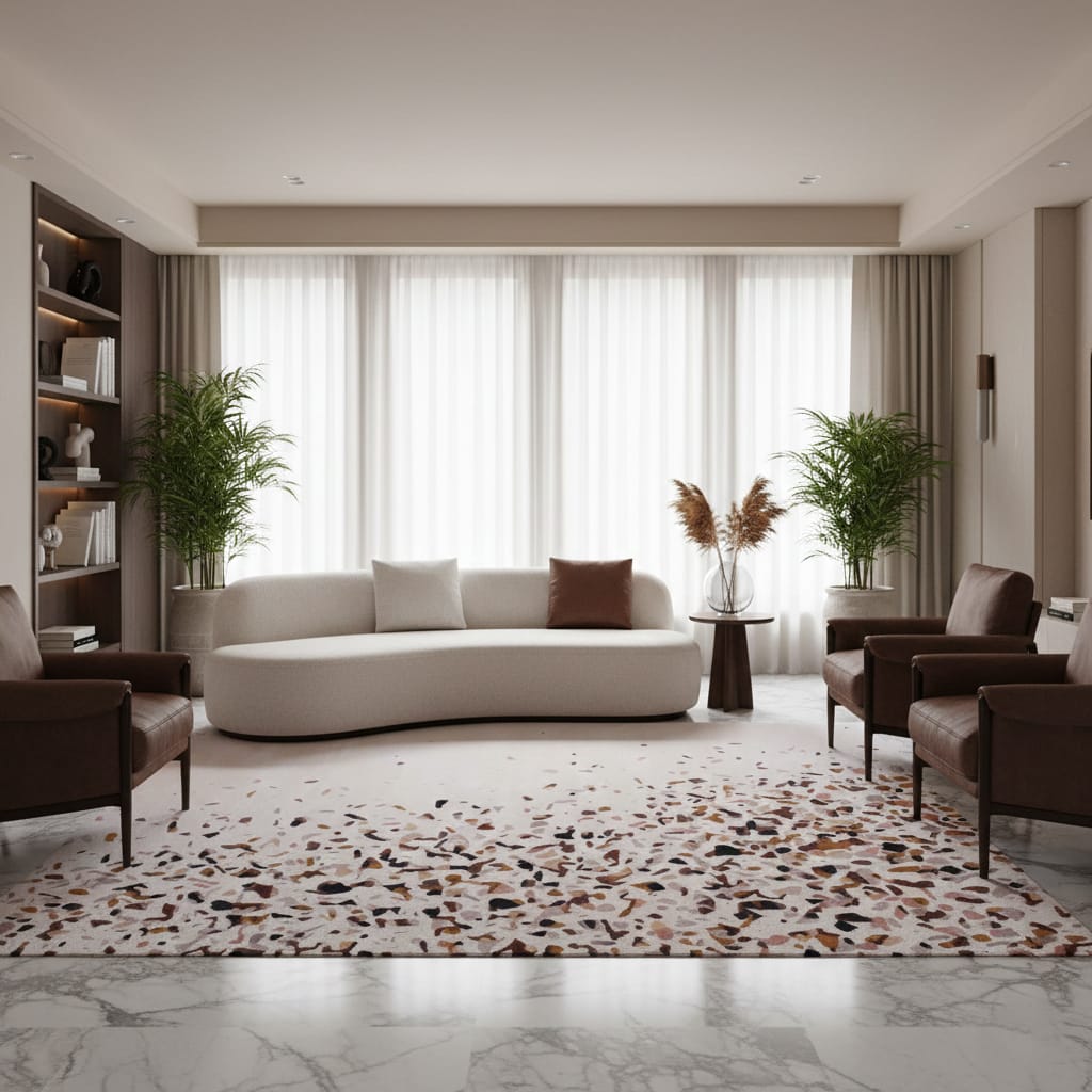 Hand-Tufted Soft Blush Pink Terrazzo Wool Rug – Modern Luxury Area Carpet | Room Rituals