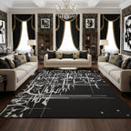 Black & White Abstract Calligraphy Art Rug – Luxury Hand-Tufted Wool Carpet | Modern Minimalist Statement Rug | Room Rituals