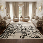 Cream & Black Abstract Calligraphy Art Rug – Hand-Tufted Wool Carpet | Modern Minimalist Designer Floor Rug | Room Rituals