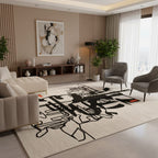 Abstract Line Art Rug in Cream & Black with Orange Accents – Hand-Tufted Modern Wool Carpet | Contemporary Artistic Décor | Room Rituals