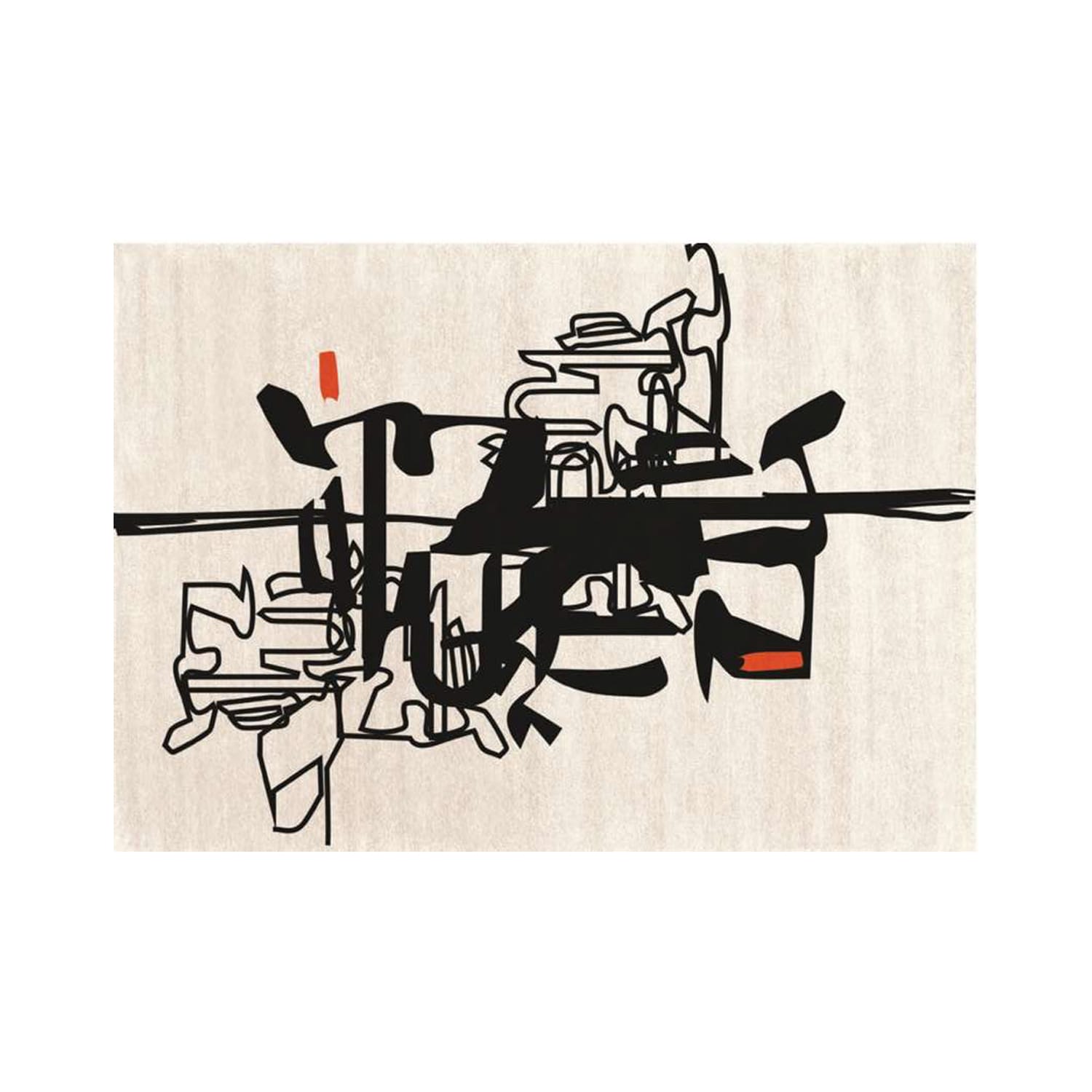 Abstract Line Art Rug in Cream & Black with Orange Accents – Hand-Tufted Modern Wool Carpet | Contemporary Artistic Décor | Room Rituals