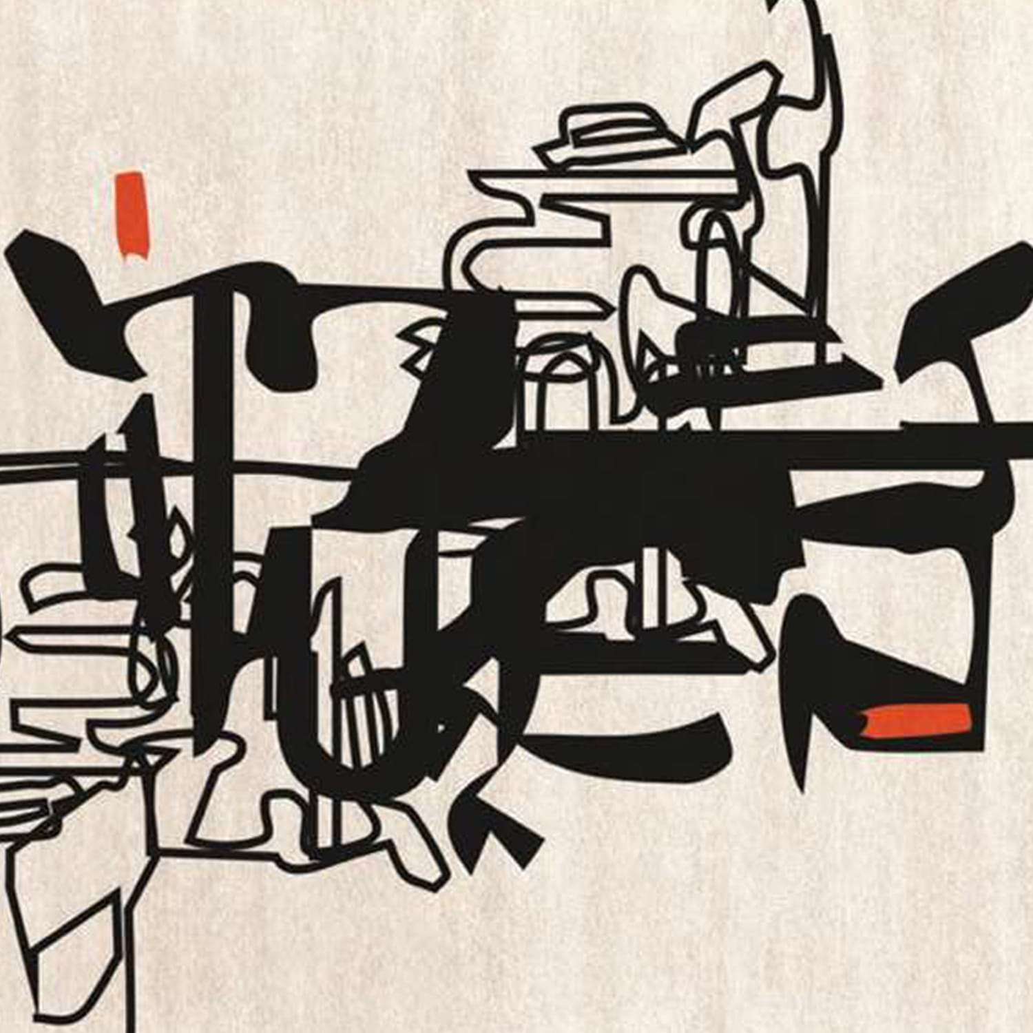 Abstract Line Art Rug in Cream & Black with Orange Accents – Hand-Tufted Modern Wool Carpet | Contemporary Artistic Décor | Room Rituals