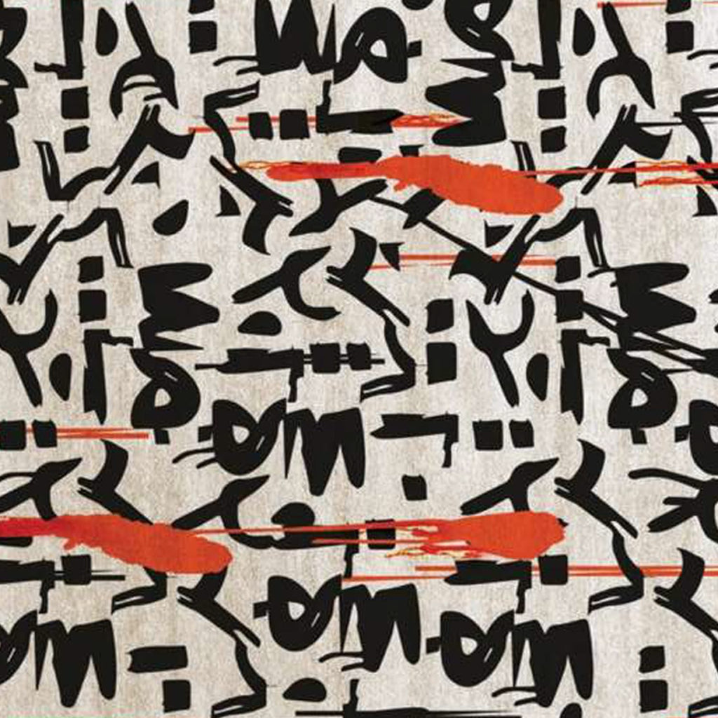 Abstract Graffiti Calligraphy Rug with Orange Brush Accents – Hand-Tufted Wool Designer Carpet | Modern Street-Art Style | Room Rituals