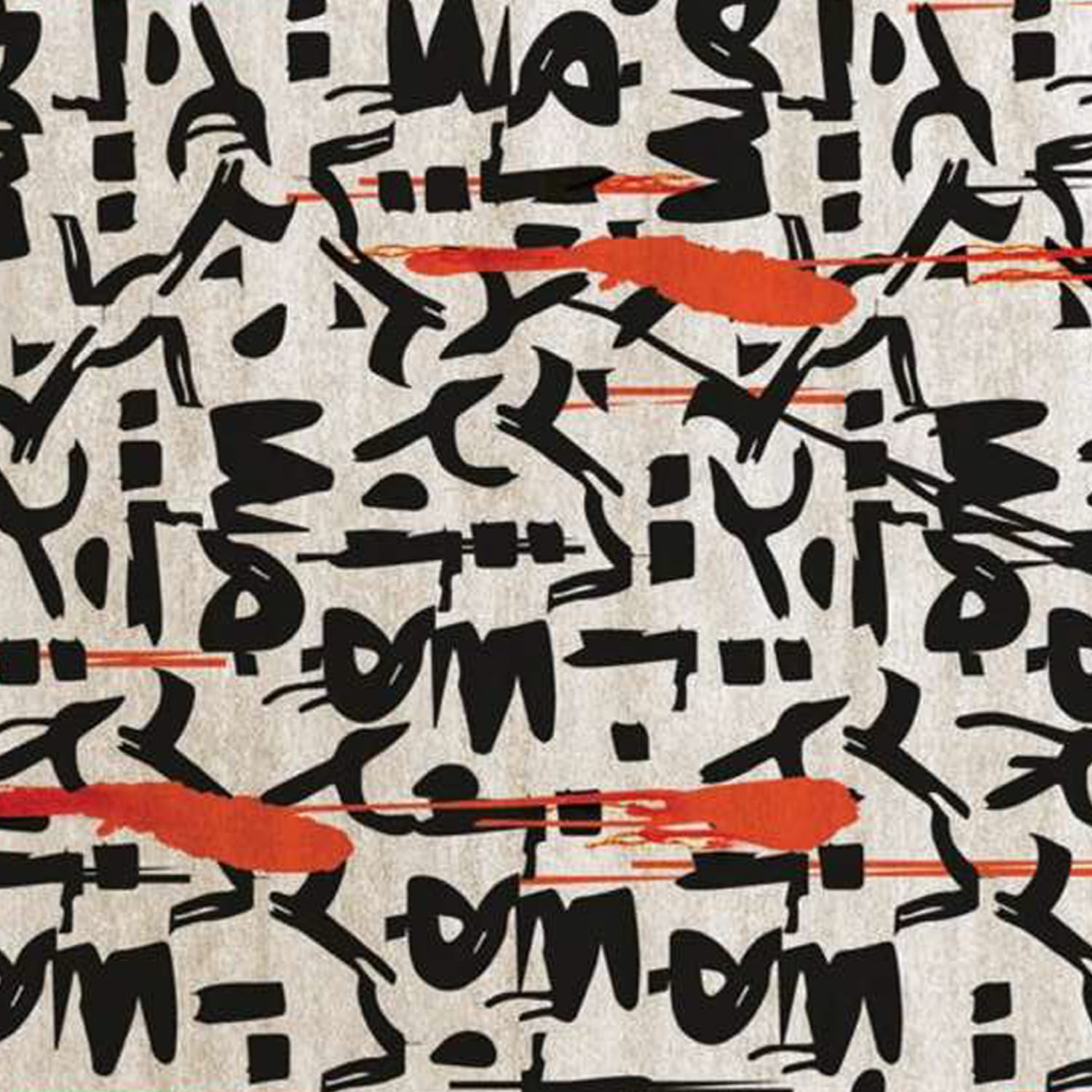 Abstract Graffiti Calligraphy Rug with Orange Brush Accents – Hand-Tufted Wool Designer Carpet | Modern Street-Art Style | Room Rituals