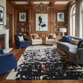 Layered Calligraphy Abstract Rug in Cream, Black & Orange – Hand-Tufted Wool Contemporary Art Carpet | Modern Design Statement | Room Rituals