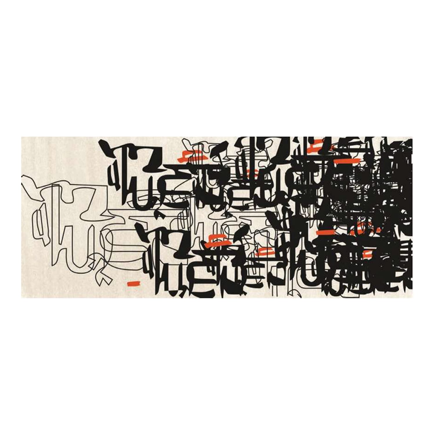 Layered Calligraphy Abstract Rug in Cream, Black & Orange – Hand-Tufted Wool Contemporary Art Carpet | Modern Design Statement | Room Rituals