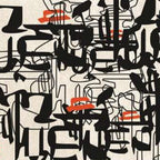 Layered Calligraphy Abstract Rug in Cream, Black & Orange – Hand-Tufted Wool Contemporary Art Carpet | Modern Design Statement | Room Rituals