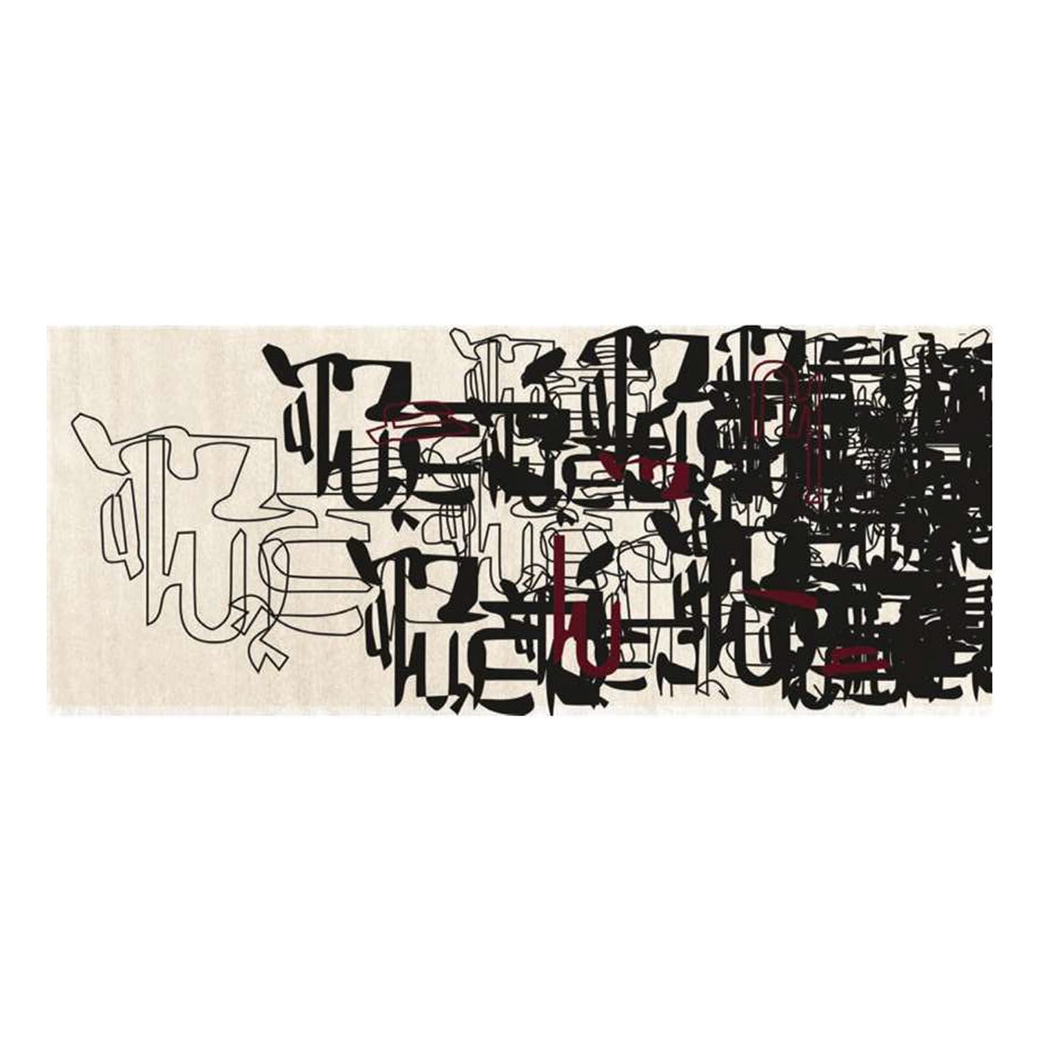Layered Calligraphy Abstract Rug in Cream, Black & Deep Red – Hand-Tufted Wool Artistic Carpet | Modern Design Statement | Room Rituals