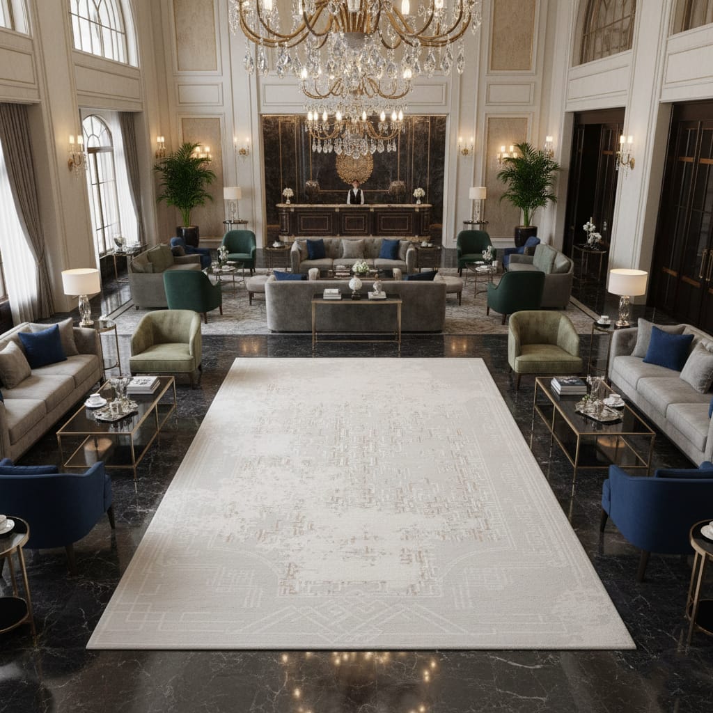 Ivory Distressed Mosaic Pattern Rug – Hand-Tufted Wool Luxury Carpet | Minimal Modern Living Room Rug | Room Rituals