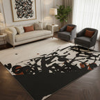 Half Abstract Calligraphy Art Rug in Cream, Black & Rust – Hand-Tufted Wool Contemporary Designer Carpet | Room Rituals