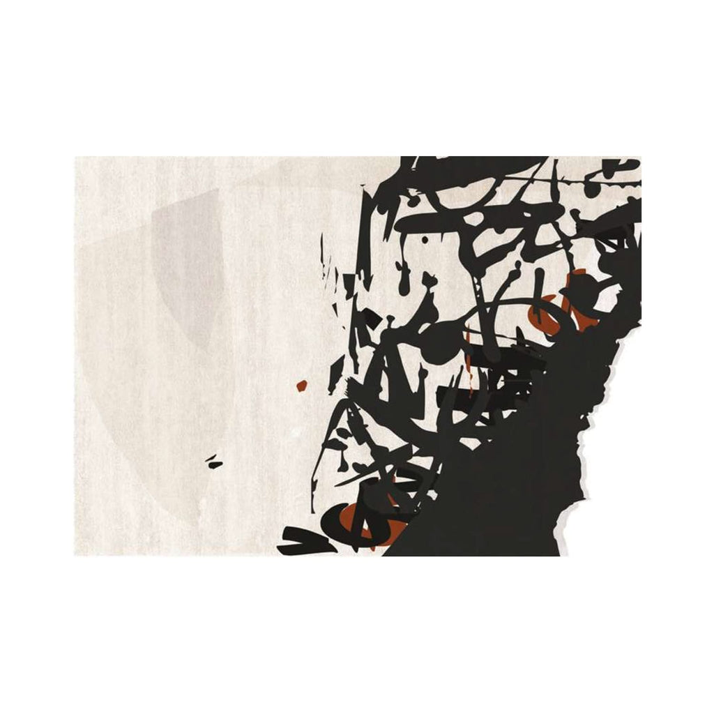 Half Abstract Calligraphy Art Rug in Cream, Black & Rust – Hand-Tufted Wool Contemporary Designer Carpet | Room Rituals