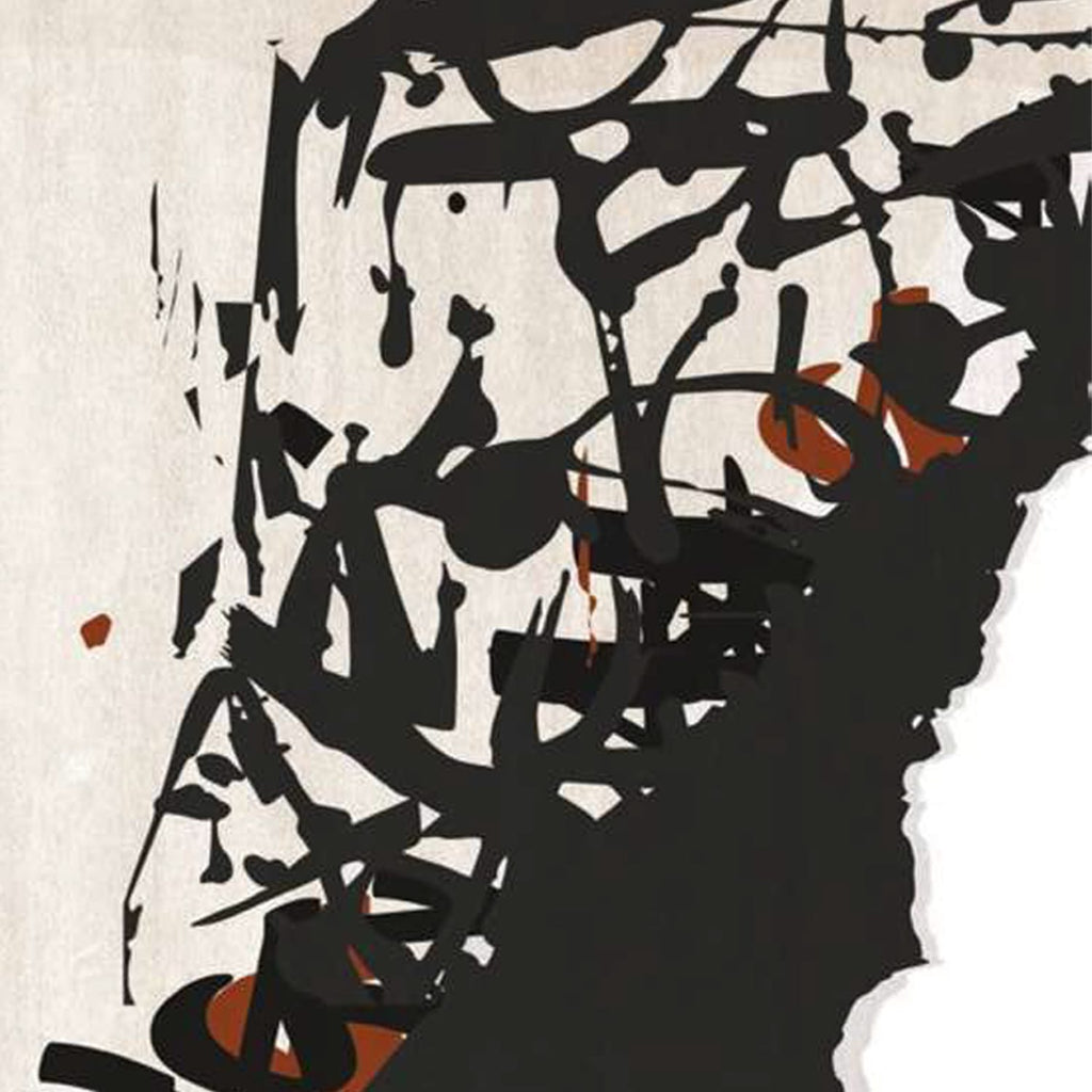 Half Abstract Calligraphy Art Rug in Cream, Black & Rust – Hand-Tufted Wool Contemporary Designer Carpet | Room Rituals