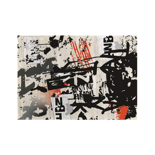 Grunge Graffiti Collage Rug in Cream, Black & Orange – Hand-Tufted Wool Urban Contemporary Carpet | Room Rituals