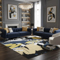 Urban Collage Graffiti Rug in Navy, Yellow & Black – Hand-Tufted Modern Art Carpet | Room Rituals