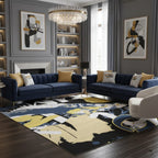 Urban Collage Graffiti Rug in Navy, Yellow & Black – Hand-Tufted Modern Art Carpet | Room Rituals