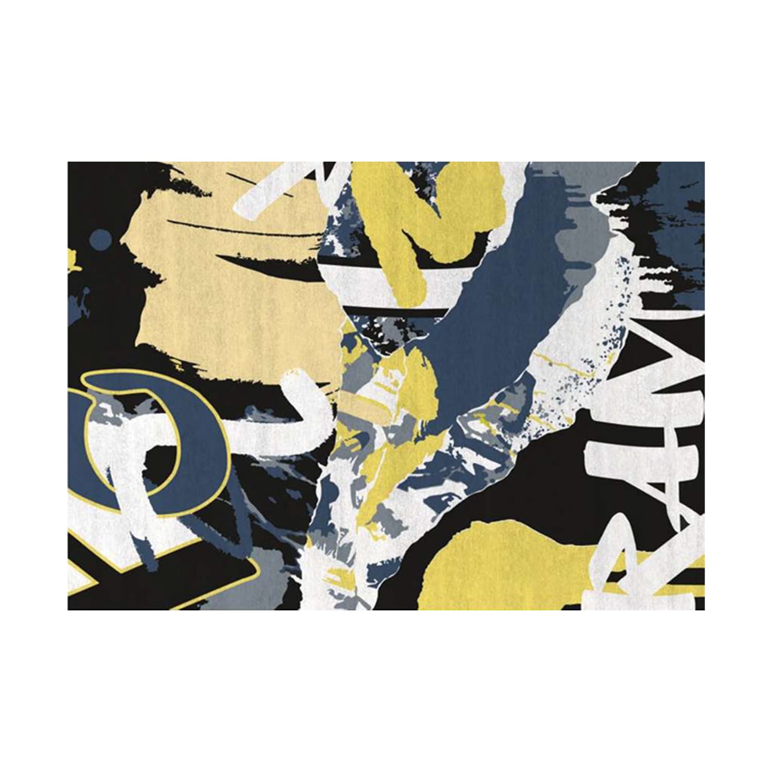 Urban Collage Graffiti Rug in Navy, Yellow & Black – Hand-Tufted Modern Art Carpet | Room Rituals
