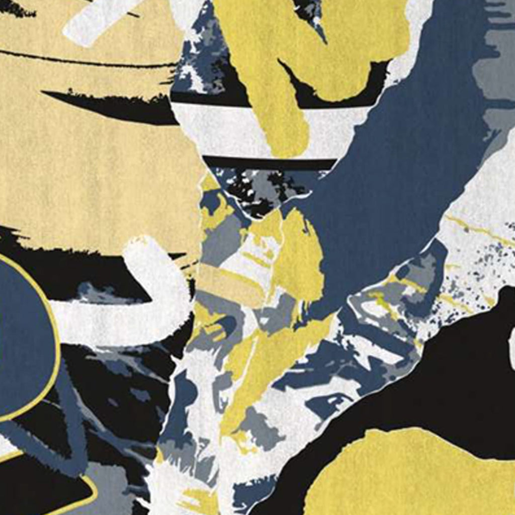 Urban Collage Graffiti Rug in Navy, Yellow & Black – Hand-Tufted Modern Art Carpet | Room Rituals